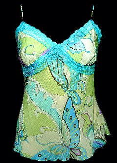 Sexy Eye-Catching Blue Floral Butterfly Cami Top - Large