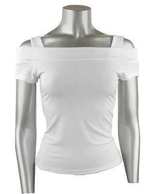 Classy & Sexy White Shoulder Baring Stretch Knit Top - Small