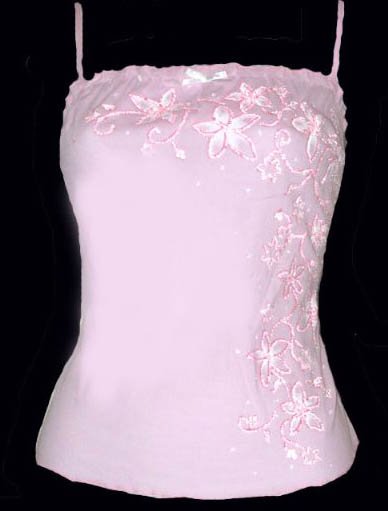 Sexy Dazzling Pink Gauze Glass Bead Floral Camisole Top - Small