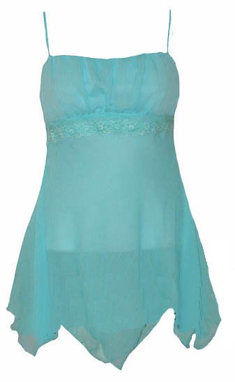 Soft 'n Sexy Aqua Blue Crepe Chiffon Babydoll Top - Small