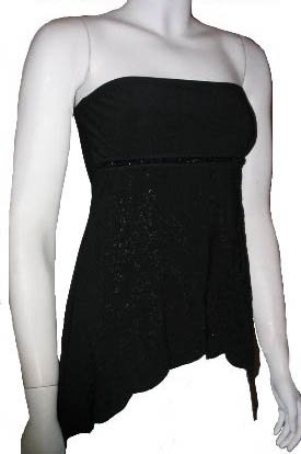 Stunning Black Beaded Floral Strapless Babydoll Top - Large