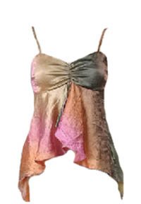 Sexy Orange Gold Tie-Dye Crinkle Satin Babydoll Cami Top - Medium