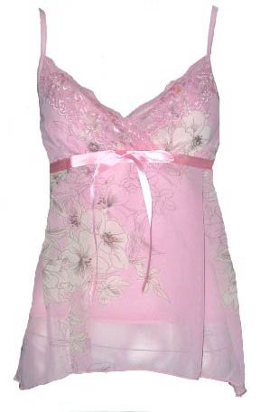 Romantic Dreamy Sexy Pink Floral Chiffon Babydoll Top - Small