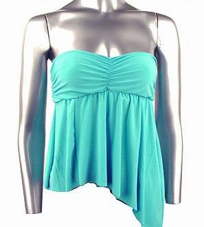 Flirty Sexy Aqua Blue Ruched Strapless Babydoll Top - Small