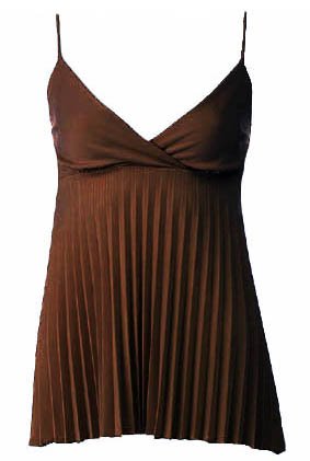 Trendy Sexy Classy Brown Pleated Camisole Babydoll Top - Large