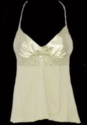 Sweet Flirty Sexy Ivory Satin Stretch Sequins Top - Small