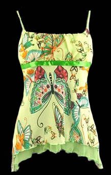 Colorful Lime Butterfly Chiffon Babydoll Camisole Top - Large