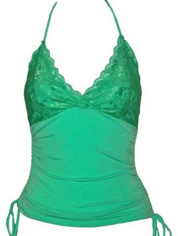 Sexy Luscious Green Lace Ruched Halter Top - Medium