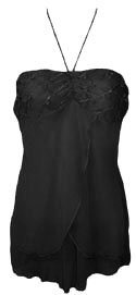 Black Crepe Chiffon Ruffle Bandeau Halter Top - Medium