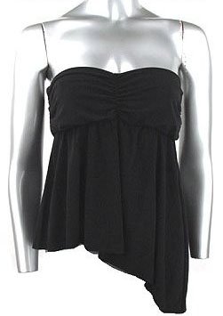 Flirty Sexy Black Ruched Strapless Babydoll Top - Large