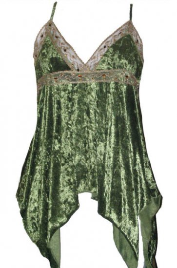 Captivating Vixen Sage Crushed Velvet Babydoll Top - Medium