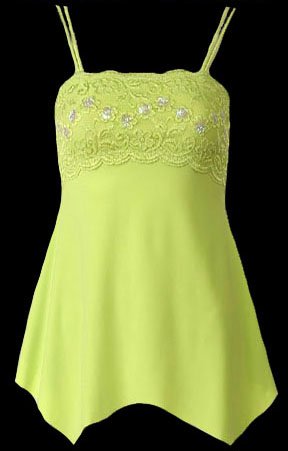 Lime Lace Sequins Beads Camisole Top - Medium