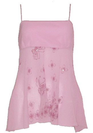 Sexy Pink Crepe Chiffon Butterfly Babydoll Top - Small