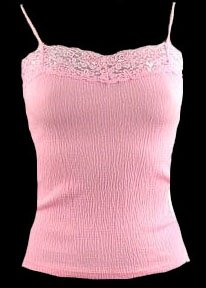 Sexy Pink Stretch Popcorn Gauze Lace Trim Camisole Top - Small