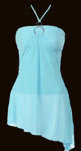 Unique Aqua Blue Chiffon Mesh Bandeau Halter Tube Top - Large