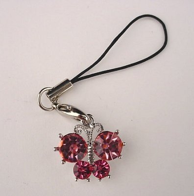 Trendy Pink Crystal Butterfly Cell Phone Charm