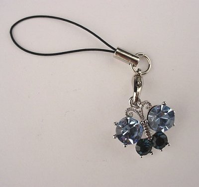 Trendy Blue Crystal Butterfly Cell Phone Charm
