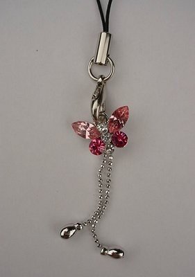 Trendy Pink Crystal Butterfly Chain Cell Phone Charm