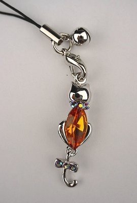 Trendy Amber Crystal Kitty Cat Cell Phone Bell Charm