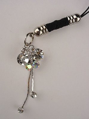 Trendy Clear Crystal Butterfly Black Tassel Cell Phone Charm