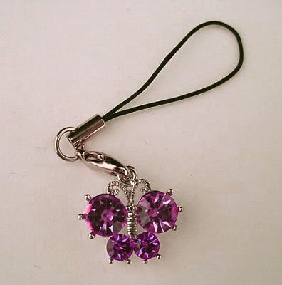 Trendy Purple Crystal Butterfly Cell Phone Charm
