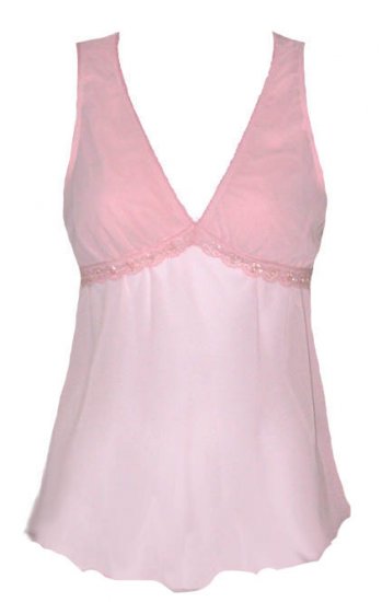 Sexy Pink Lace Sequins Beads Chiffon Tease Top - Medium