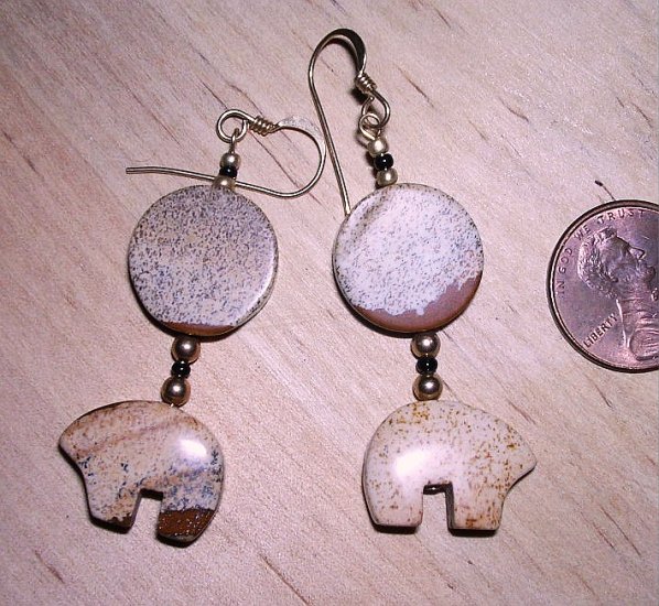 Handmade Picture Jasper Zuni Bear Earrings
