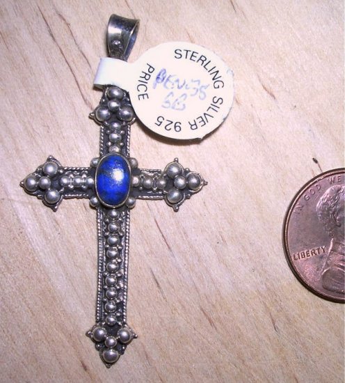 Gothic or Baroque Sterling Cross with Lapis
