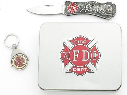 SKFDTIN/00: Maxam Fire Fighter Lockback Knife and Key Ring Set
