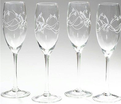 KTCHAM4/00: Wyndham House 4pc Etched Stemware Champagne Glass Set - Limited Supply