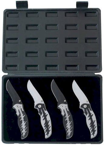 SKMX42/00: Maxam 4 pc Liner Lock Knife Set in Carrying Case