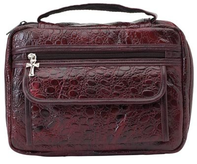 LULBIBLE3/00: Embassy Alligator Embossed Leather Bible Cover with Cross Zipper Pull