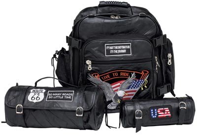 LUMCBP2/00: Diamond Plate Buffalo Sewn Leather Motorcycle Luggage Set-3 pc.