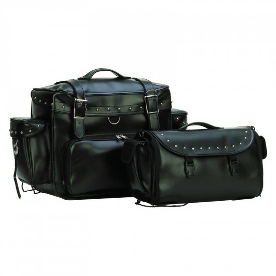 LUMTOUR/00: Diamond Plate 2 pc Studded Motorcycle Tour Bag Set