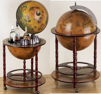 HHGLB450/00: SALE-Kassel 17 1/2" Diameter World Globe with Built-In Bar