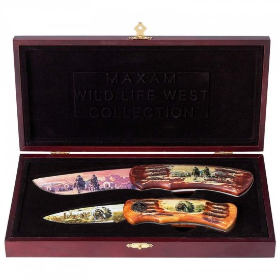 SKWEST/00: Maxam® 2pc Wild West Lockback Knife Set