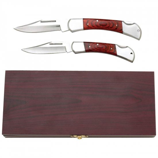 SKCLASSIC/00: Maxam® 2pc Lockback Knife Set in Wooden Box