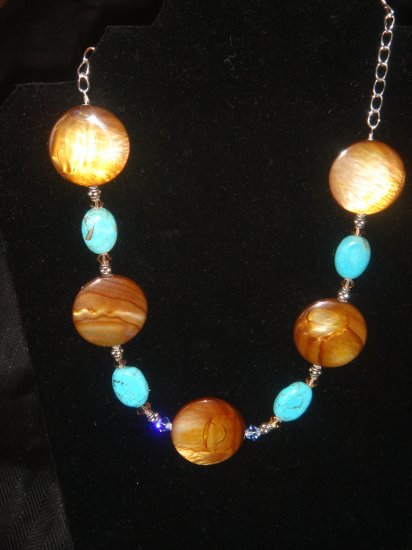 Turquoise, sterling silver , Broze Mother of pearl Necklace