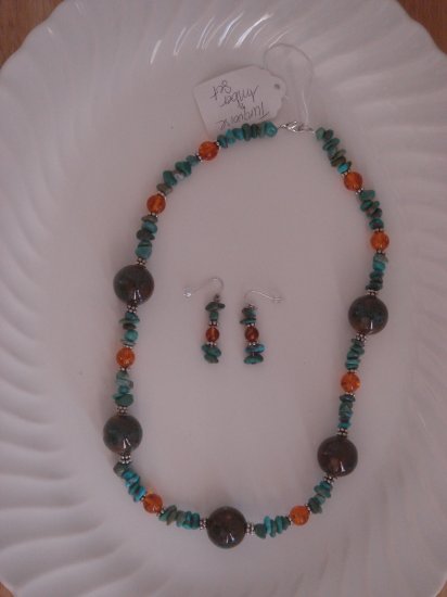 Turquoise and Amber Necklace with earrings