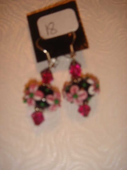 Pink lampwork beads with swarovski crystals earrings