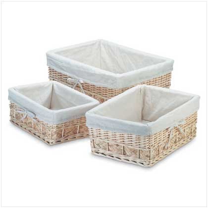 White Lined Nesting Willow Baskets-Set of 3-Free Shipping