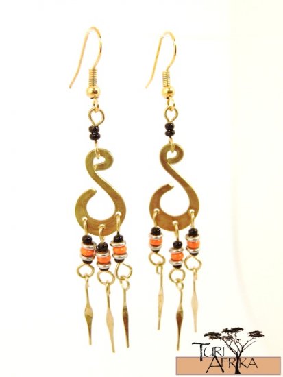 Product ID: 4 Brass Earrings W/ Orange and Black Beads