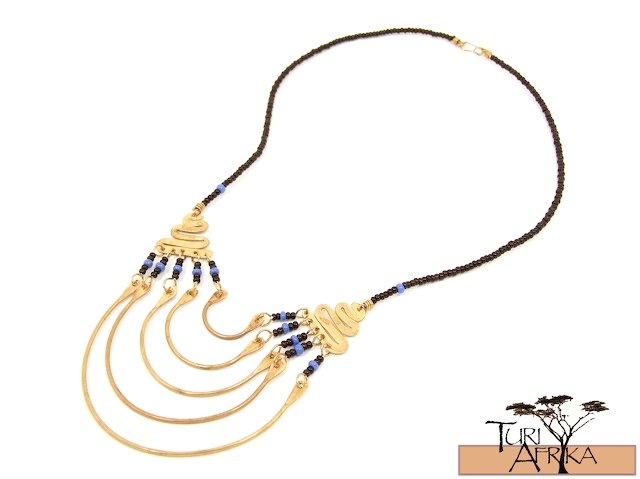 Product ID: 10 Brass Necklace W/ Blue & Black Beads