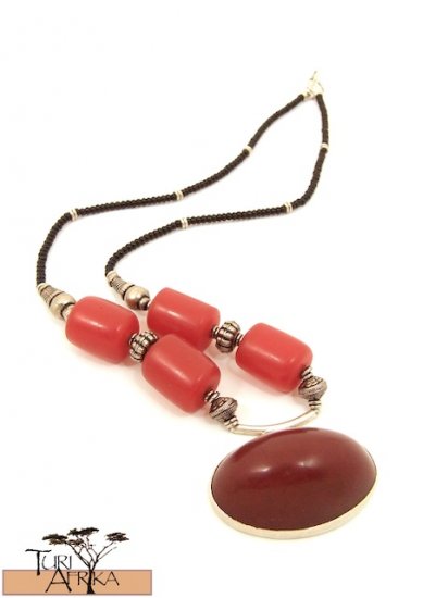 Product ID: 29 Large Red Kenyan Amber and Silver Necklace