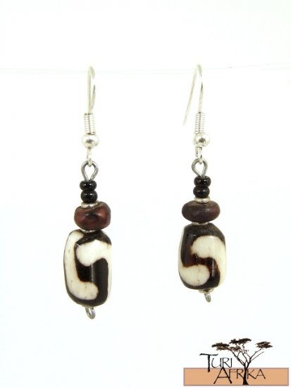 Product ID: 51 Small painted Bone Earrings , Seed, and Black bead