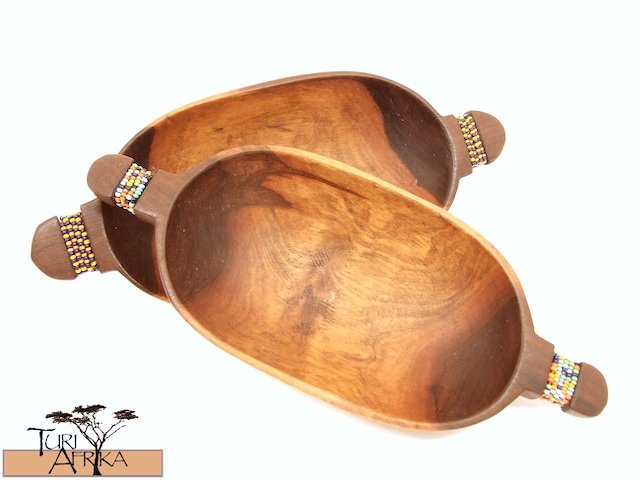 Product ID: 89 Small Oval Olive Wood Bowls W/ Beaded Handle (Sold Individually)