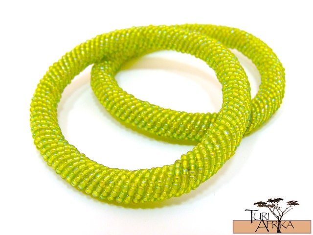 Product ID: 93 Round Beaded Flexible Bracelets (Light Green metallic) SET OF 2