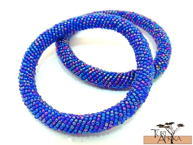 Product ID: 94 Round Beaded Flexible Bracelets (metallic Blue Mixture) SET OF 2