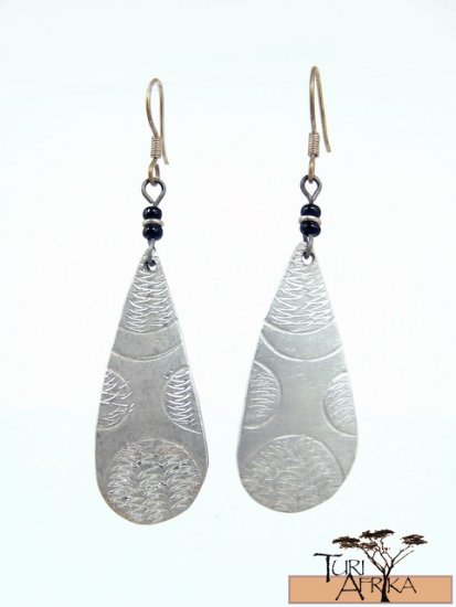 Product ID: 105 Etched Aluminum Teardrop Earrings W/ Black beads
