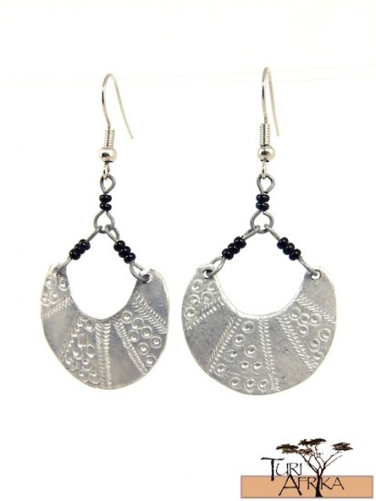 Product ID: 106 Etched Aluminum "Basket Shaped" Earrings w/ Black beads